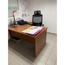 1 bureau + 1 caisson en fibres de bois 1 fauteuil de bureau tournant en tissu avec appui-tête