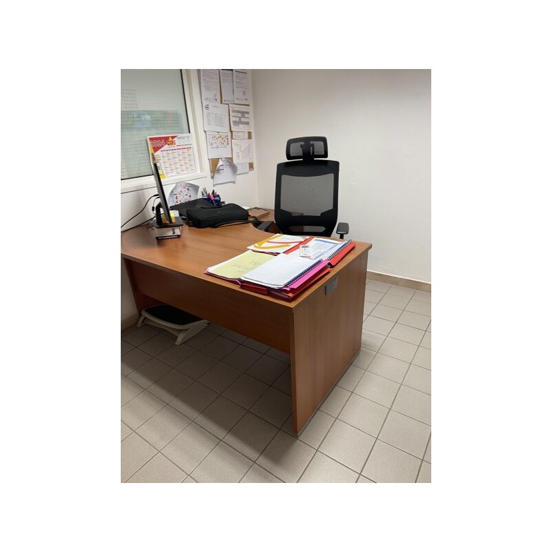 1 bureau + 1 caisson en fibres de bois 1 fauteuil de bureau tournant en tissu avec appui-tête