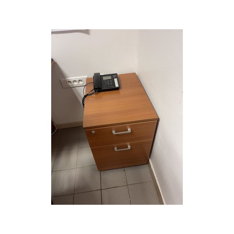 1 bureau + 1 caisson en fibres de bois 1 fauteuil de bureau tournant en tissu avec appui-tête