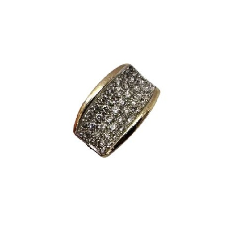 Bague en or gris 750 millièmes (18K), le chaton incurvé souligné d'or jaune 750 millièmes (18K) pavé de diamants en brillant de 