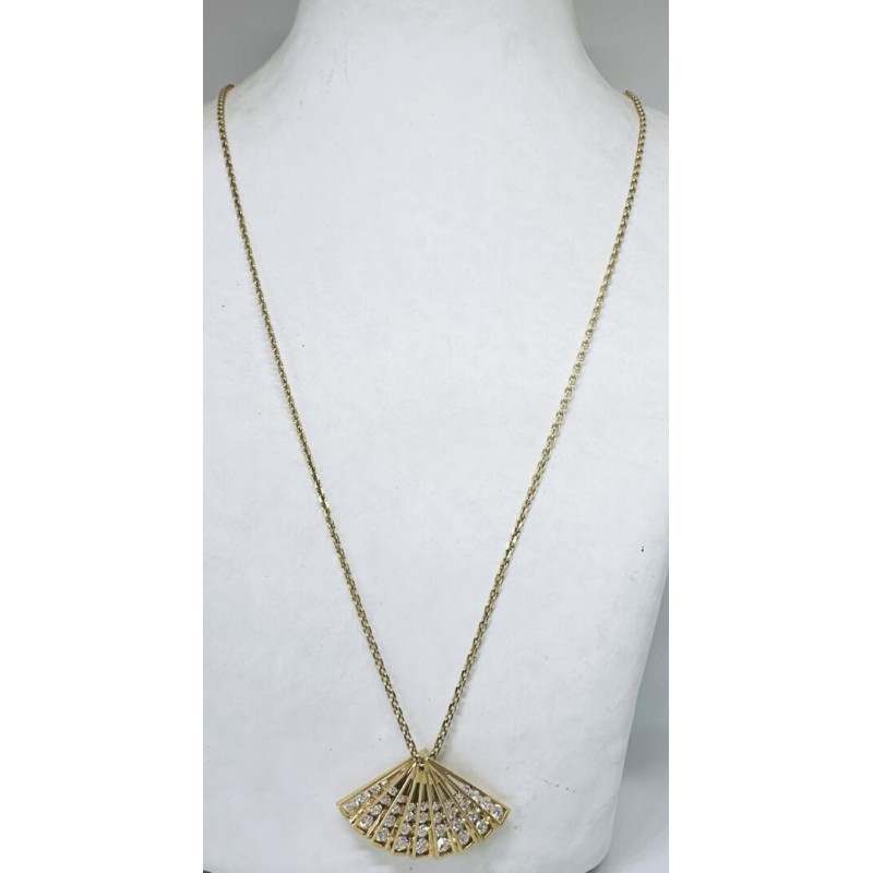 Chaîne et son pendentif éventail en or jaune 750 millièmes (18K) serti de brillants diamants 32 (trente-deux) de 0,010 à 0,04 ct