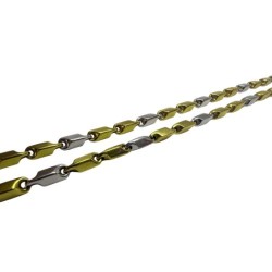 Collier en or jaune et gris 750 millièmes (18K) à mailles quadrangulaires. Poids : 22,70 g Longueur : 50 cm