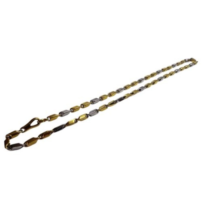 Collier en or jaune et gris 750 millièmes (18K) à mailles quadrangulaires. Poids : 22,70 g Longueur : 50 cm