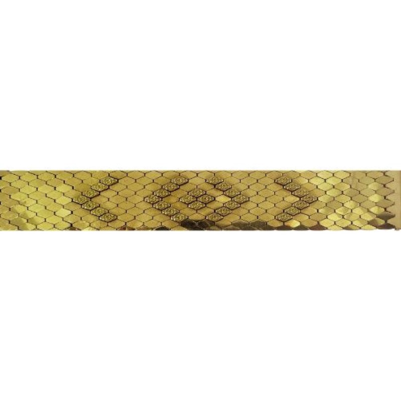 Bracelet manchette en or jaune 750 millièmes (18K) à mailles plates partiellement rehaussées d'un motif fleuri répété en incisio