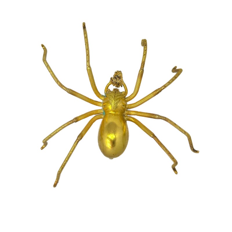 Broche araignée en or jaune 750 millièmes (18K), une pépite retenue par les pédipalpes, ceux-ci tout comme les pattes travaillée