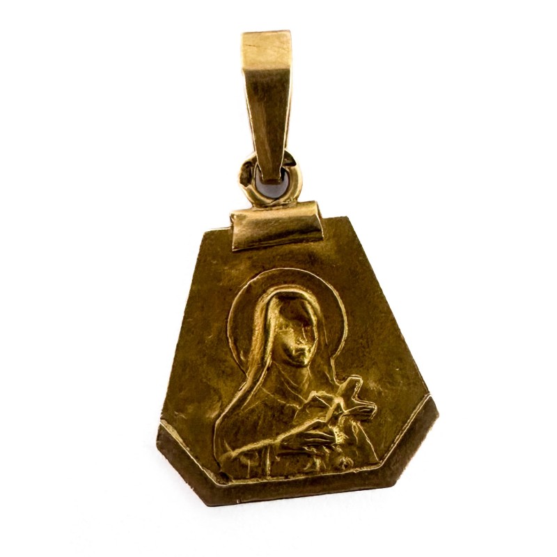 Pendentif en or jaune 18K à l'effigie de la Vierge Marie poids : 1,17g Petite médaille à pans coupés à la Vierge en buste en or 