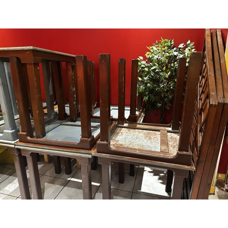 1 mobilier de salle de restaurant en bois comprenant 17 tables duo H : 75 cm - L : 70 cm - l : 70 cm