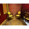 12 chaises de style Louis XVI, assise en simili cuir jaune H : 101 cm - L : 60 cm - Pr : 43 cm vente privée conseillée
