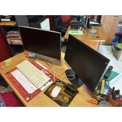 1 poste informatique comprenant : 1 écran HANSS.G 1 écran HP 1 souris et 1 clavier sans marque apparente